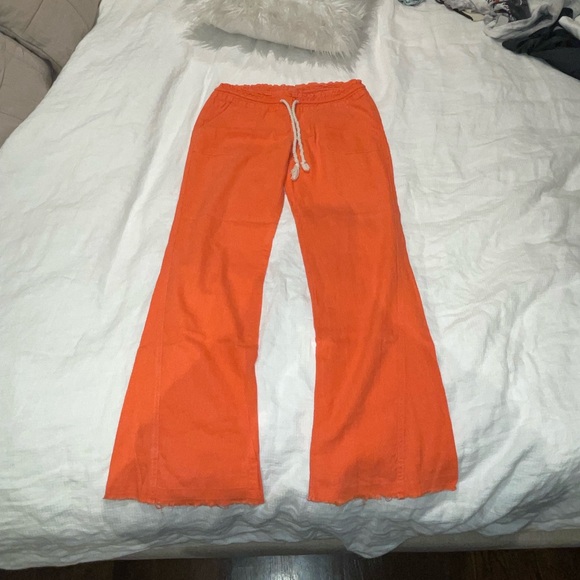 Roxy Pants - ROXY OCEANSIDE FLARED LINEN DRAWSTRING PANTS